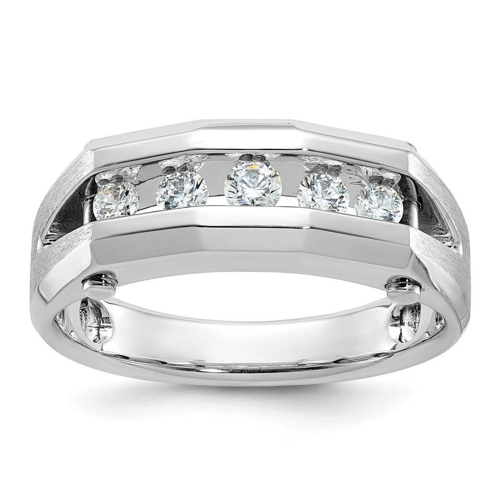14k White Gold Five Stone Polished and Satin Men's Ring Mounting, Mounting Only - Sophia Jewelers