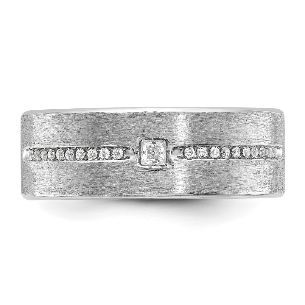 14k White Gold Men's Polished and Satin 1/5 Carat AA Quality Diamond Ring - Sophia Jewelers