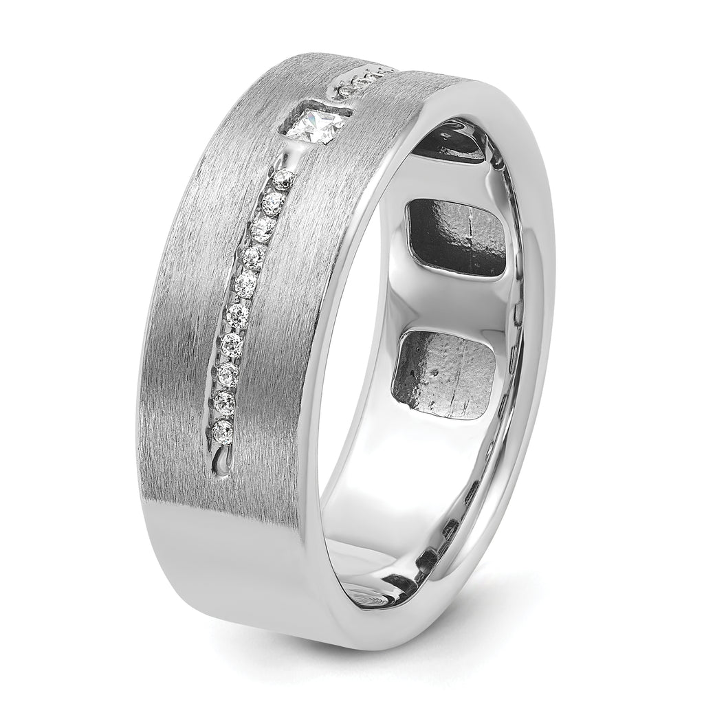 14k White Gold Mens Polished and Satin Ring Mounting, Mounting Only - Sophia Jewelers