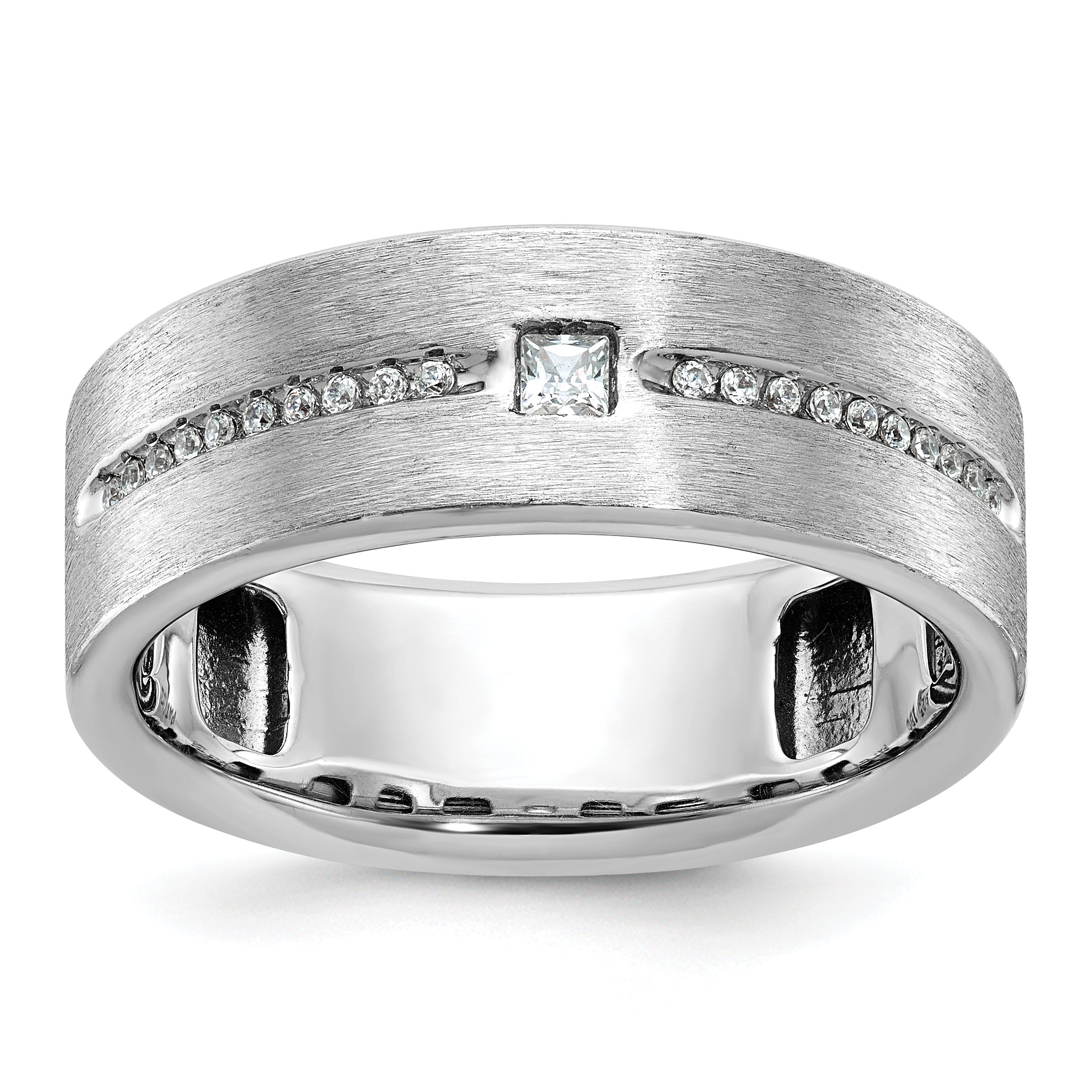 14k White Gold Mens Polished and Satin Ring Mounting, Mounting Only - Sophia Jewelers Main image