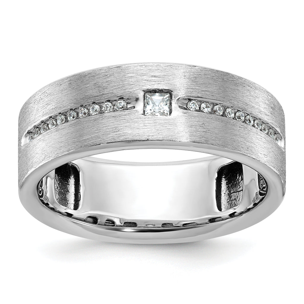 14k White Gold Men's Polished and Satin 1/5 Carat AA Quality Diamond Ring - Sophia Jewelers