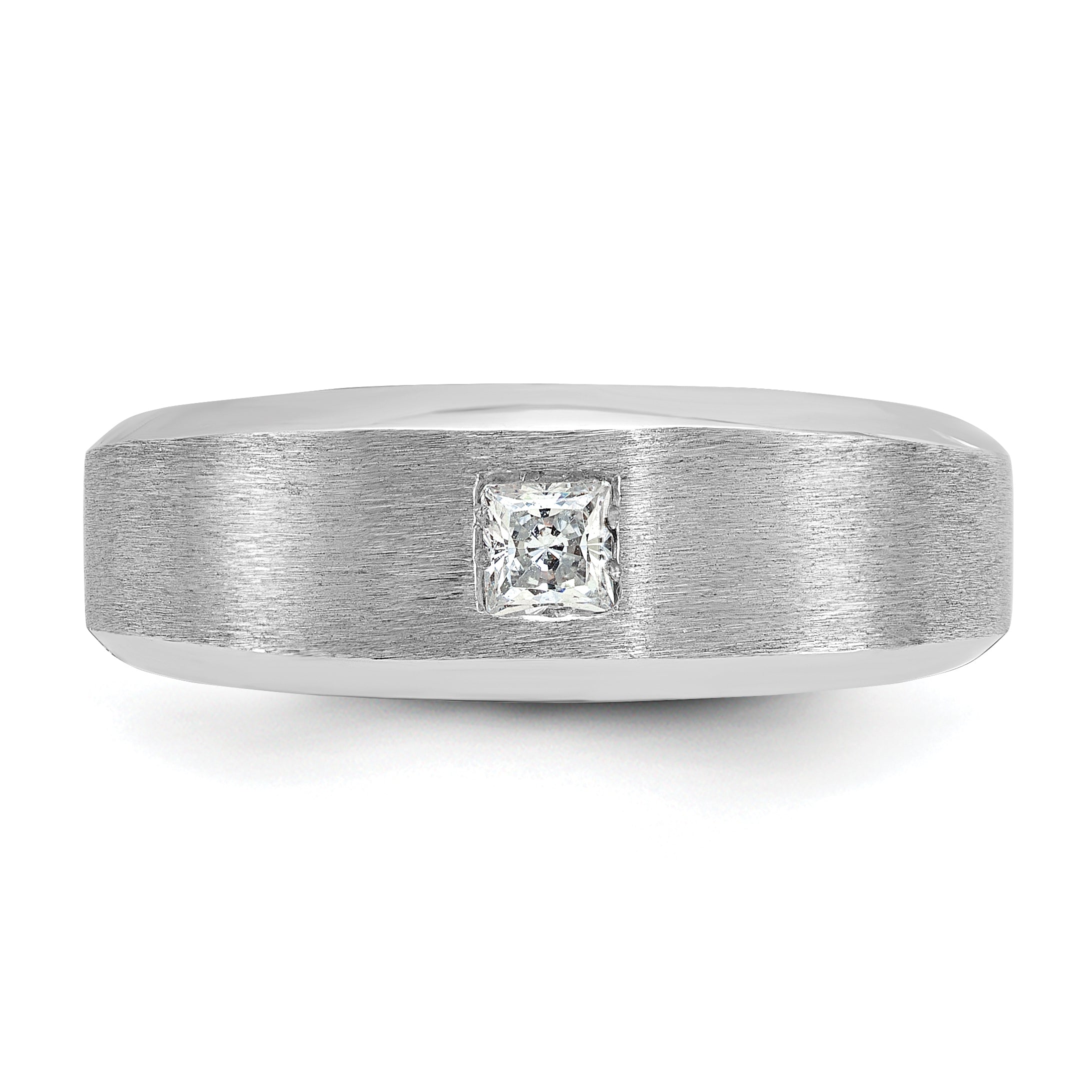 14k White Gold Mens Polished and Satin 1/6 carat Diamond Complete Ring - Sophia Jewelers