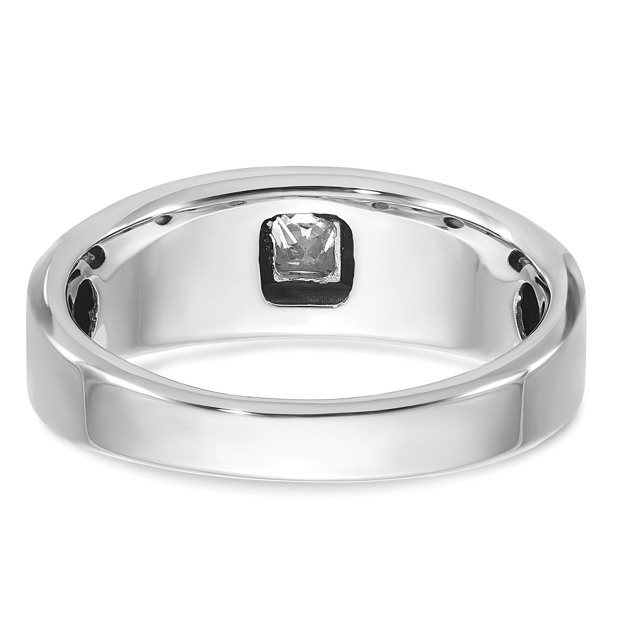 14k White Gold Mens Polished and Satin 1/6 carat Diamond Complete Ring - Sophia Jewelers
