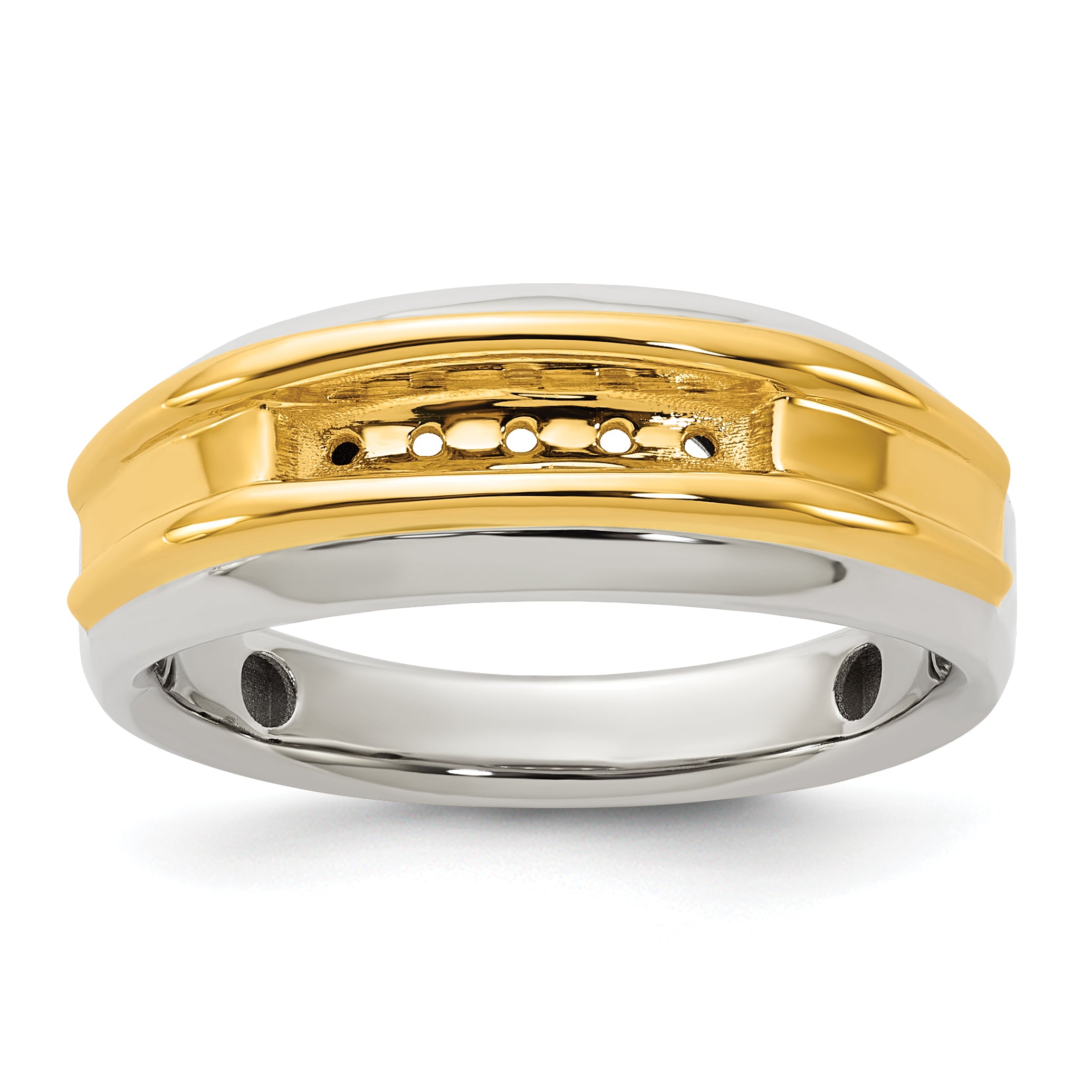 14k Two-tone Five Stone Polished Men's Ring Mounting, Mounting Only - Sophia Jewelers Main image
