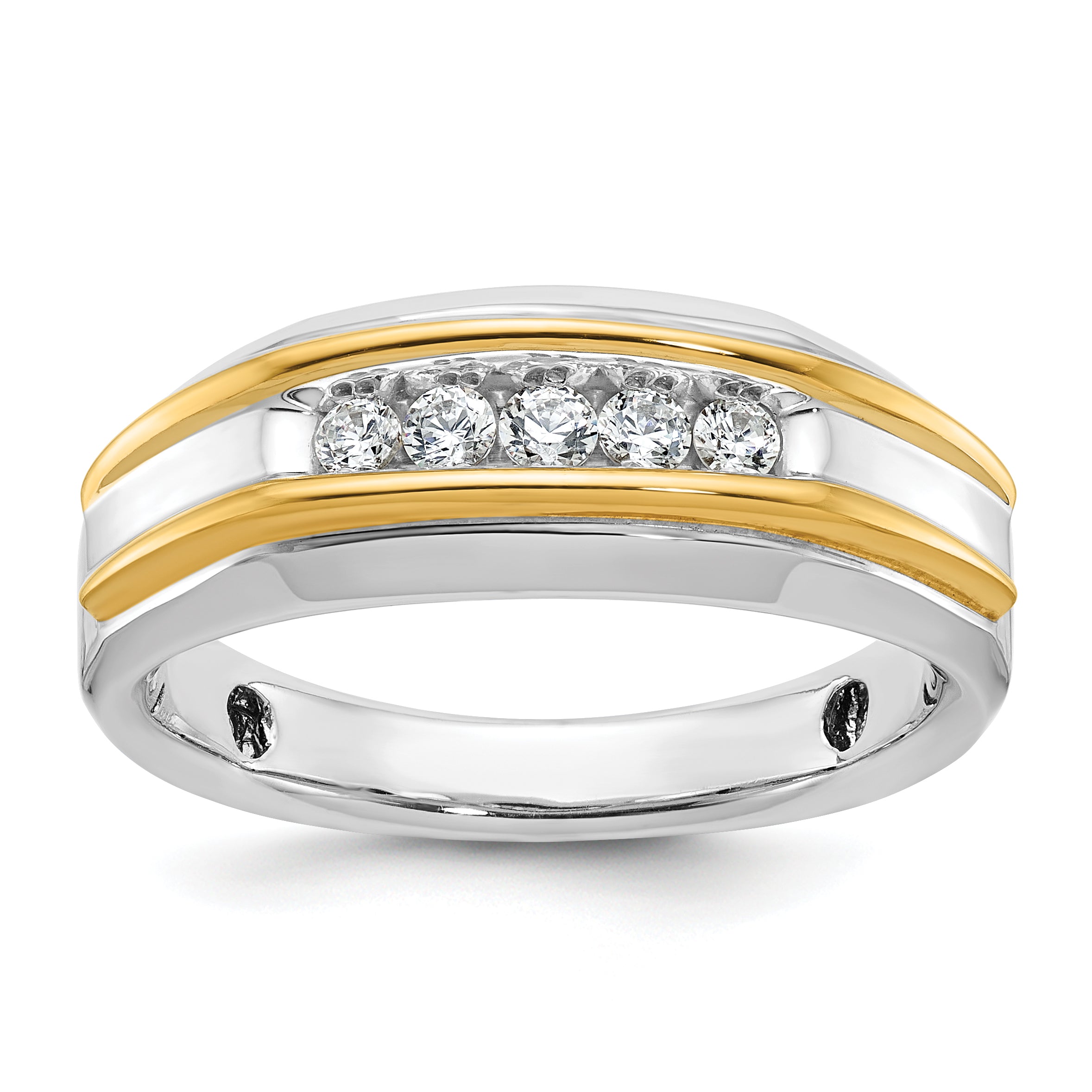 14k Two-tone Men's Polished 5-Stone Ring Mounting - Sophia Jewelers Main image