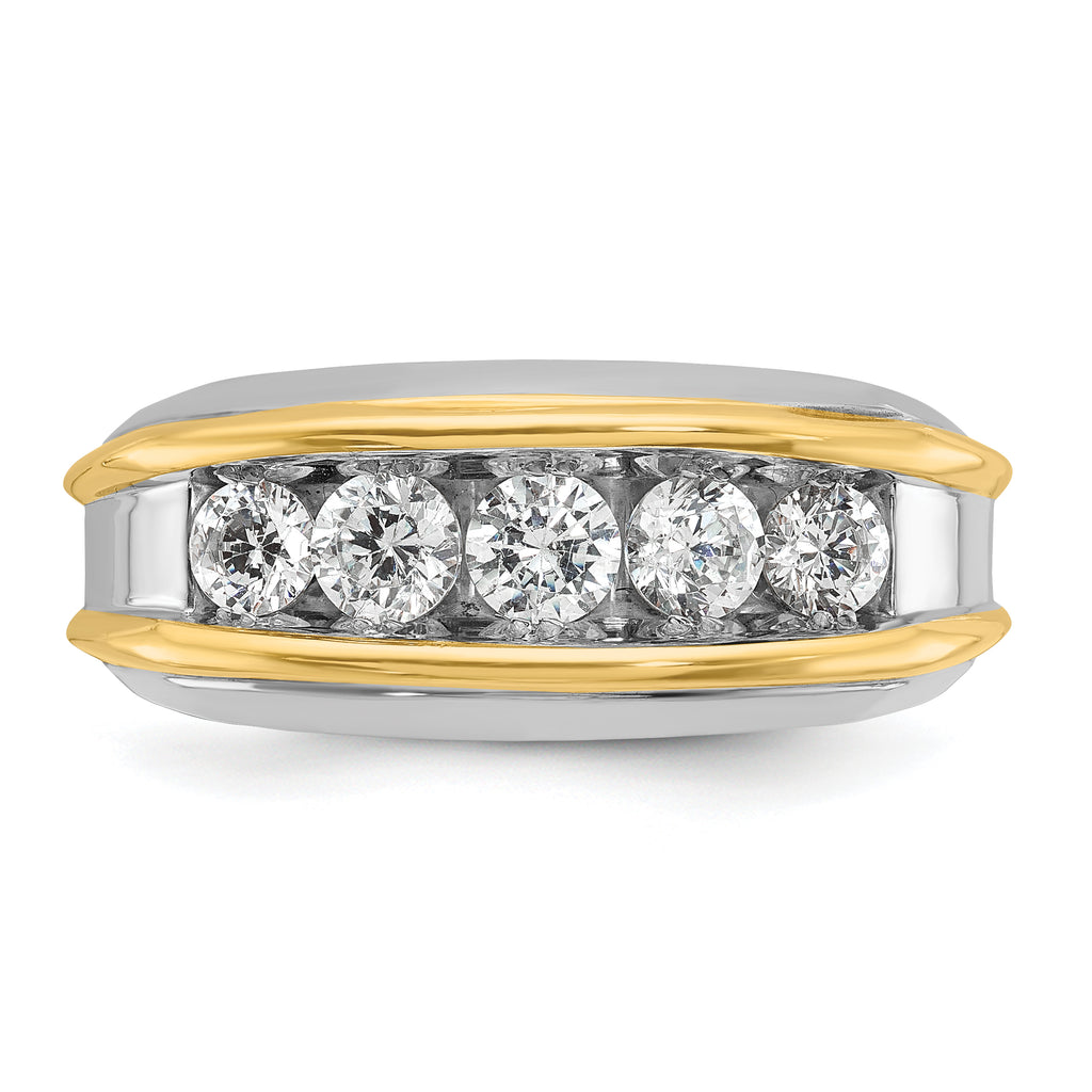 14k Two-tone Men's Polished 5-Stone 1 Carat AA Quality Diamond Ring - Sophia Jewelers