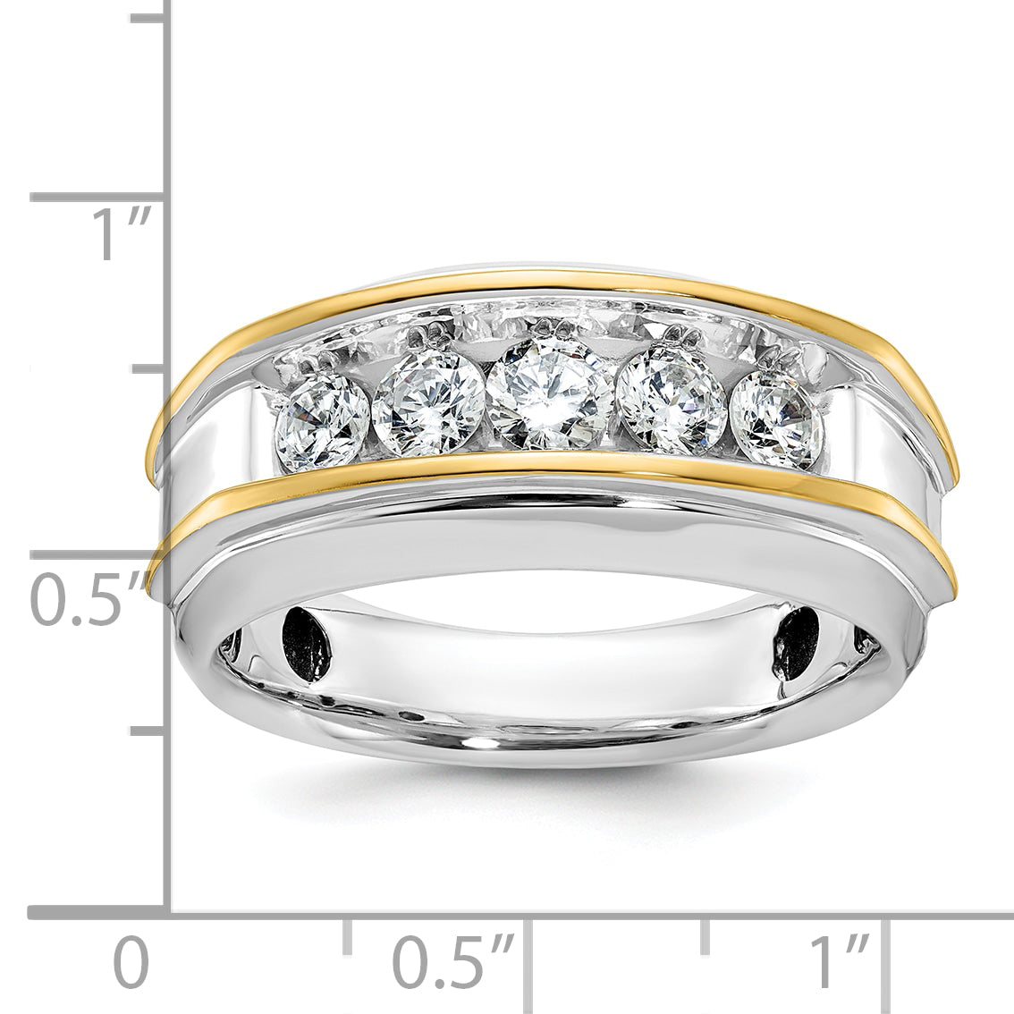 14k Two-tone Men's Polished 5-Stone 1 Carat AA Quality Diamond Ring - Sophia Jewelers