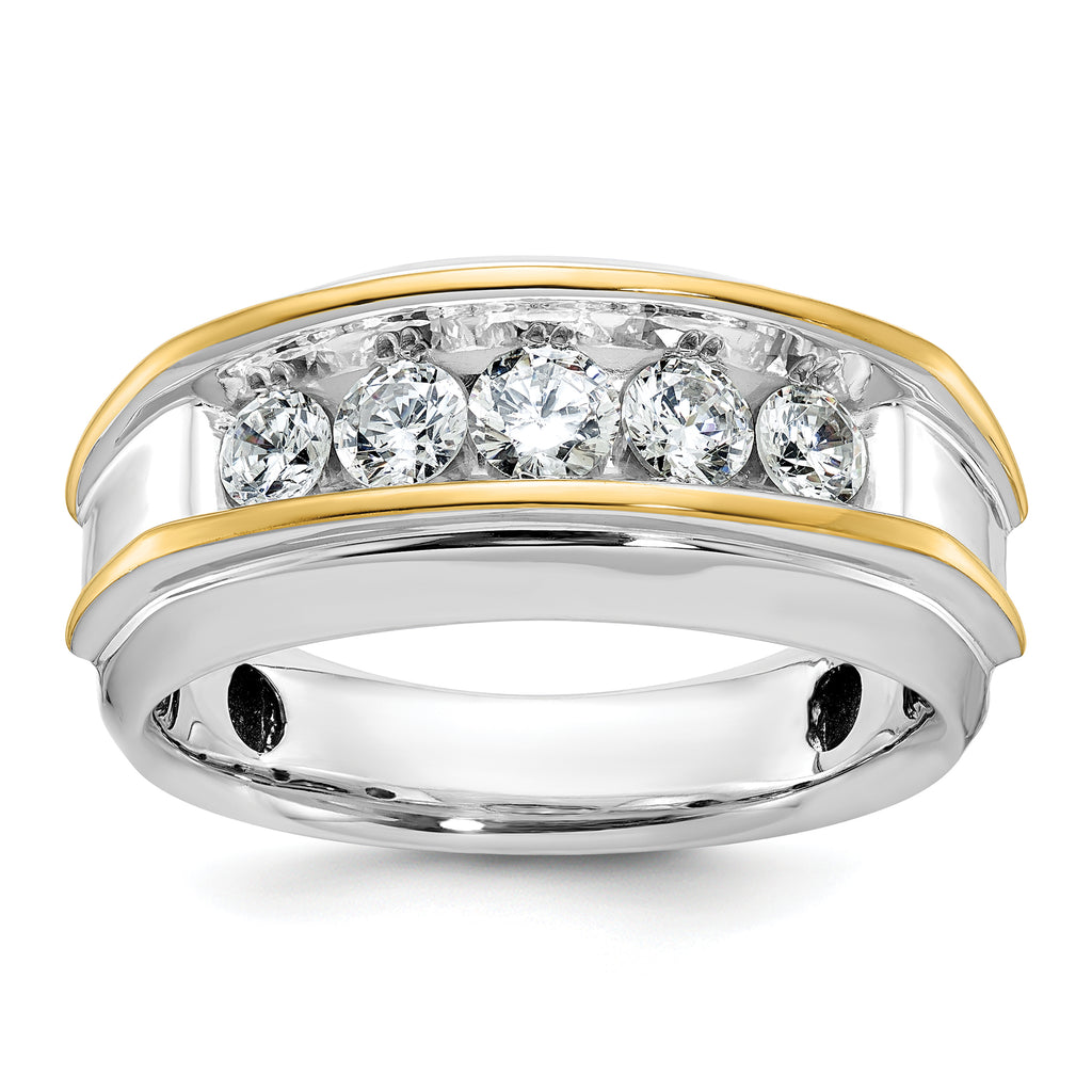 14k Two-tone Men's Polished 5-Stone 1 Carat AA Quality Diamond Ring - Sophia Jewelers