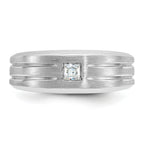 14k White Gold Mens Polished and Satin 1/6 carat Diamond Complete Ring - Sophia Jewelers