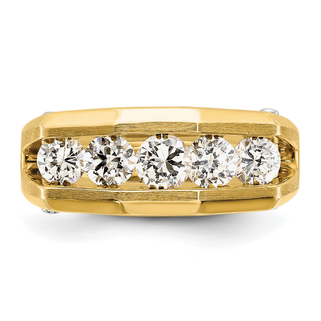 14k Two-tone Five Stone Polished and Satin Men's Ring Mounting, Mounting Only - Sophia Jewelers