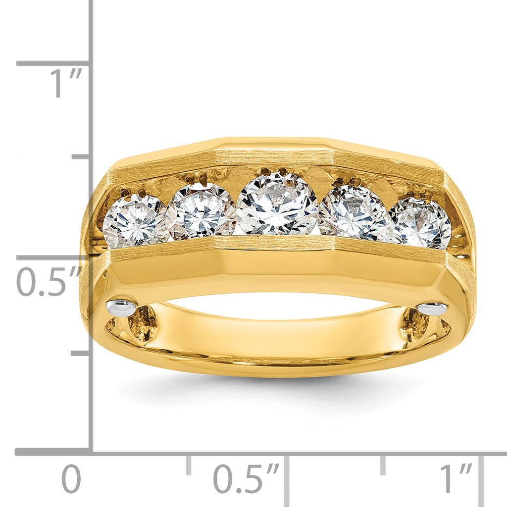 14k Two-tone Five Stone Polished and Satin Men's Ring Mounting, Mounting Only - Sophia Jewelers