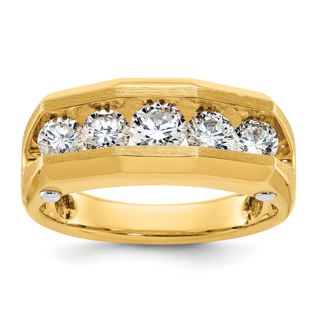 14k Two-tone Five Stone Polished and Satin Men's Ring Mounting, Mounting Only - Sophia Jewelers