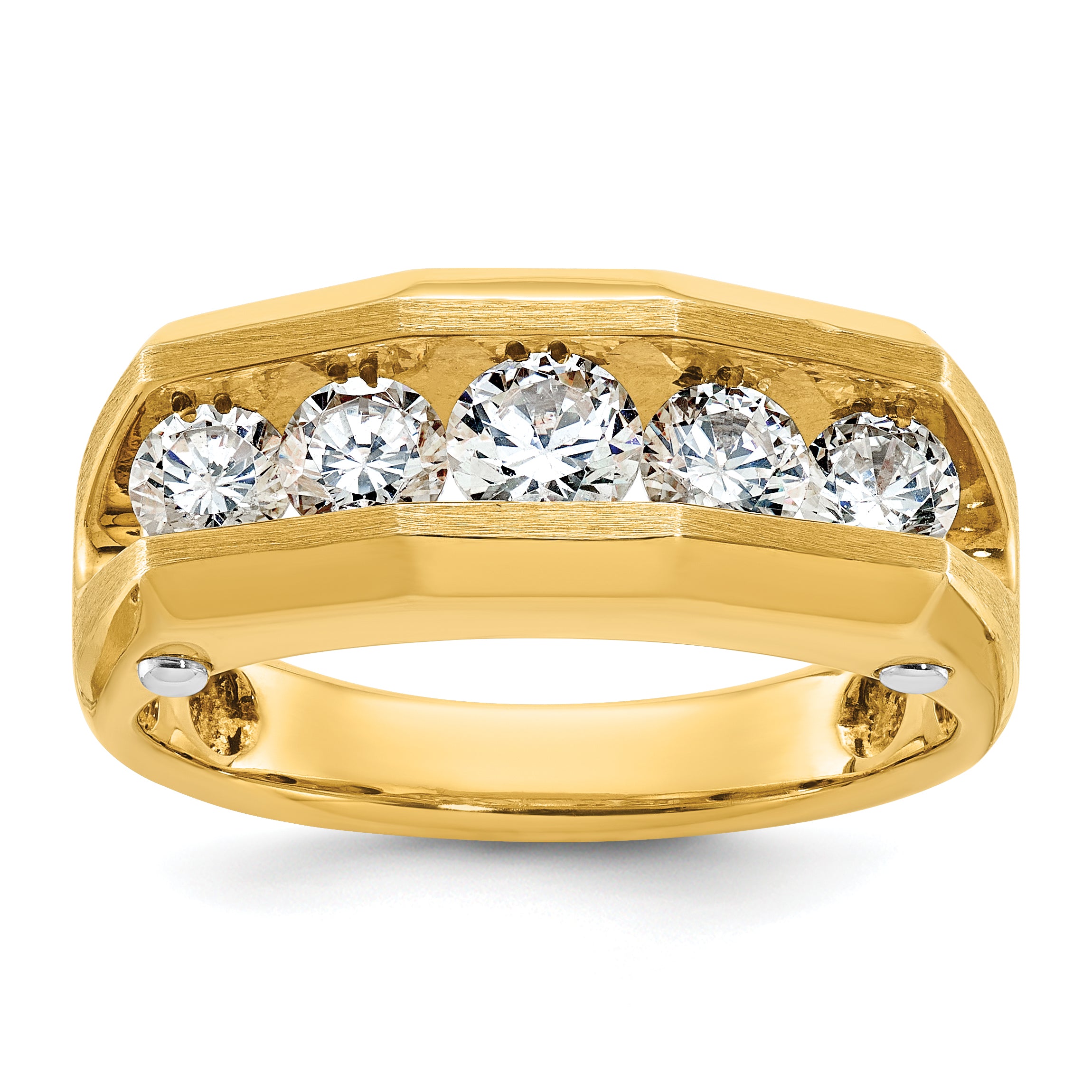 14k Two-tone Five Stone Polished and Satin Men's Ring Mounting, Mounting Only - Sophia Jewelers