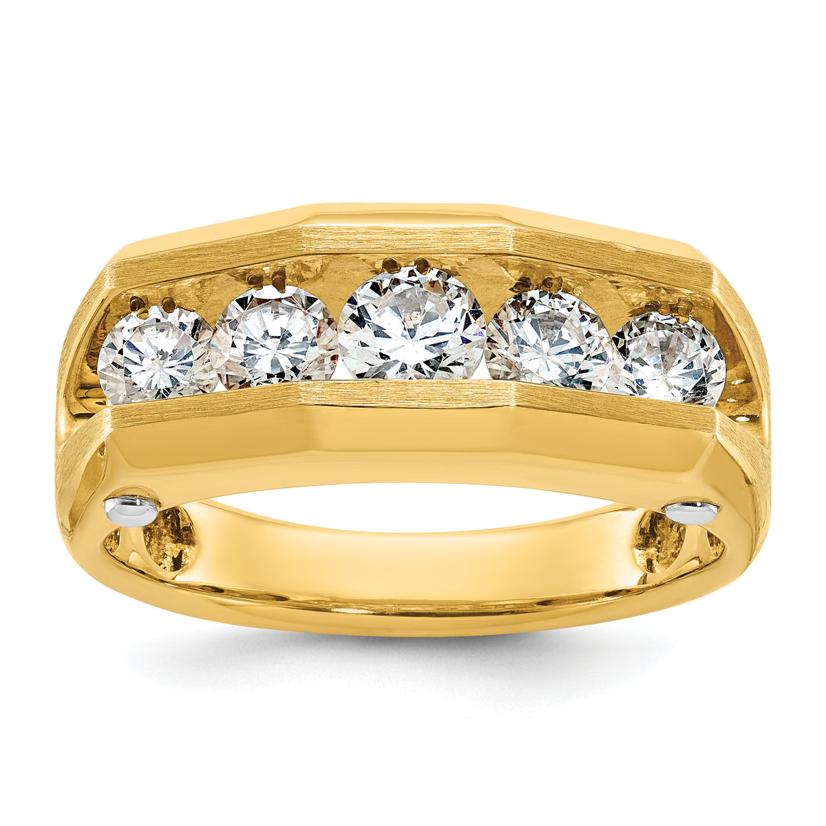 14k Two-tone Men's Polished and Satin 5-Stone Ring Mounting - Sophia Jewelers