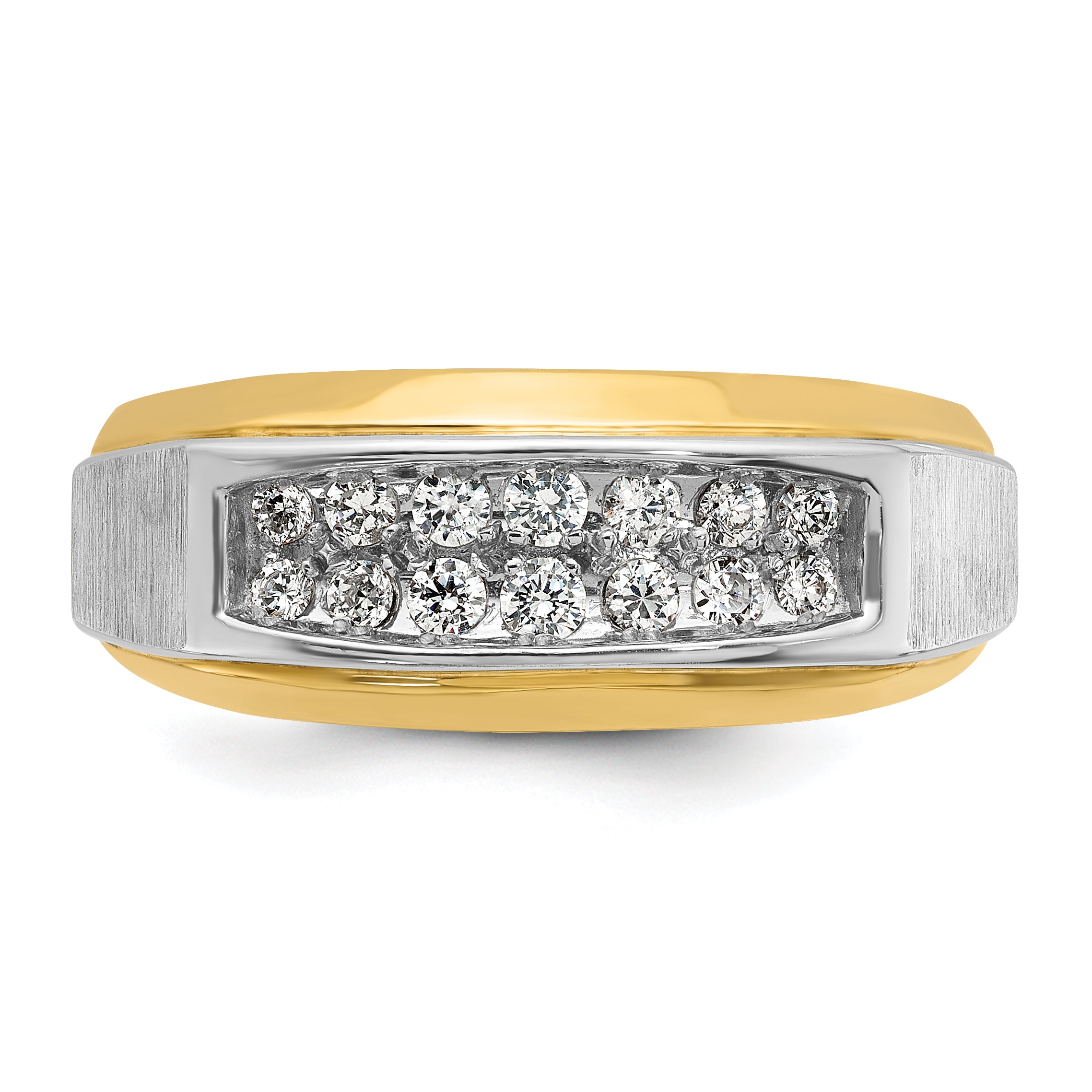 14k Two-tone Mens Polished and Satin 2-Row 1/2 Carat AA Quality Diamond Ring - Sophia Jewelers
