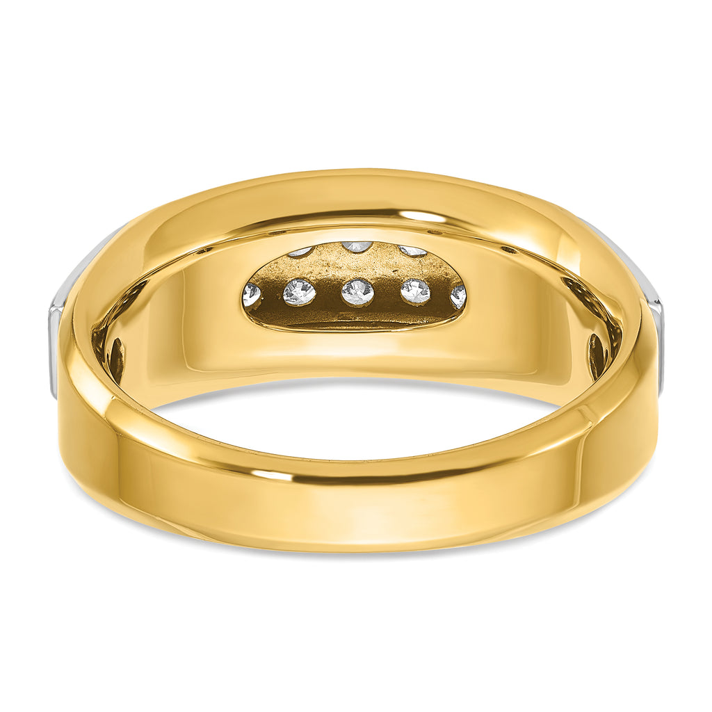14k Two-tone Mens Polished and Satin 2-Row 1/2 Carat AA Quality Diamond Ring - Sophia Jewelers