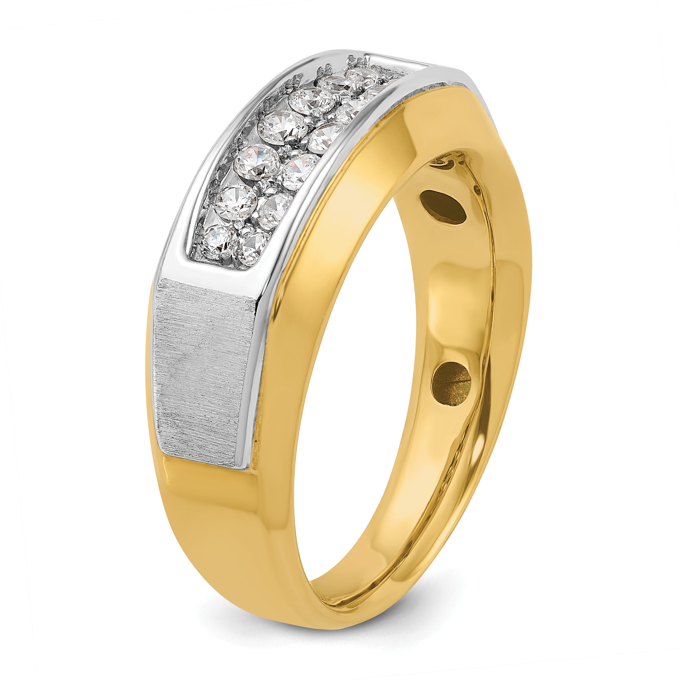 14k Two-tone Mens Polished and Satin 2-Row Ring Mounting, Mounting Only - Sophia Jewelers