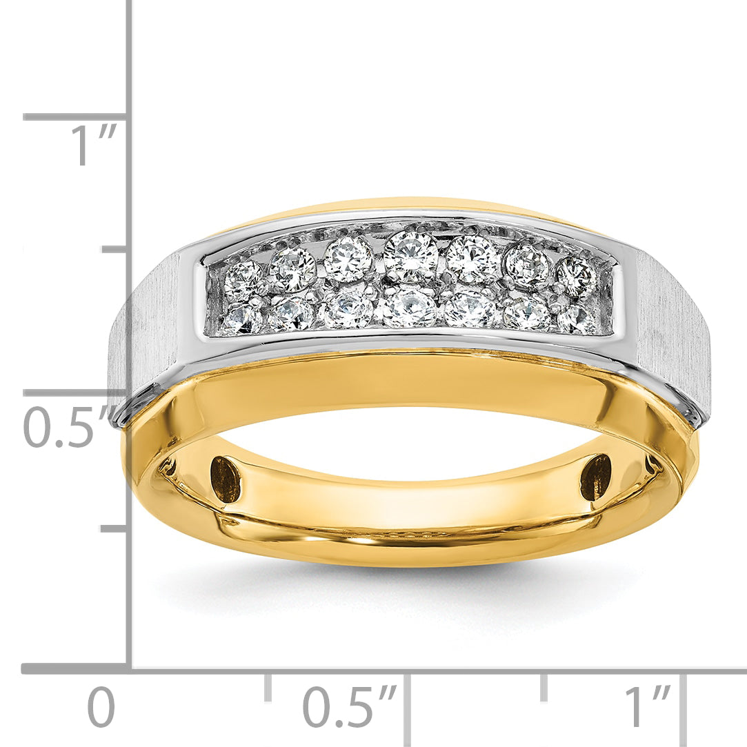 14k Two-tone Mens Polished and Satin 2-Row Ring Mounting, Mounting Only - Sophia Jewelers