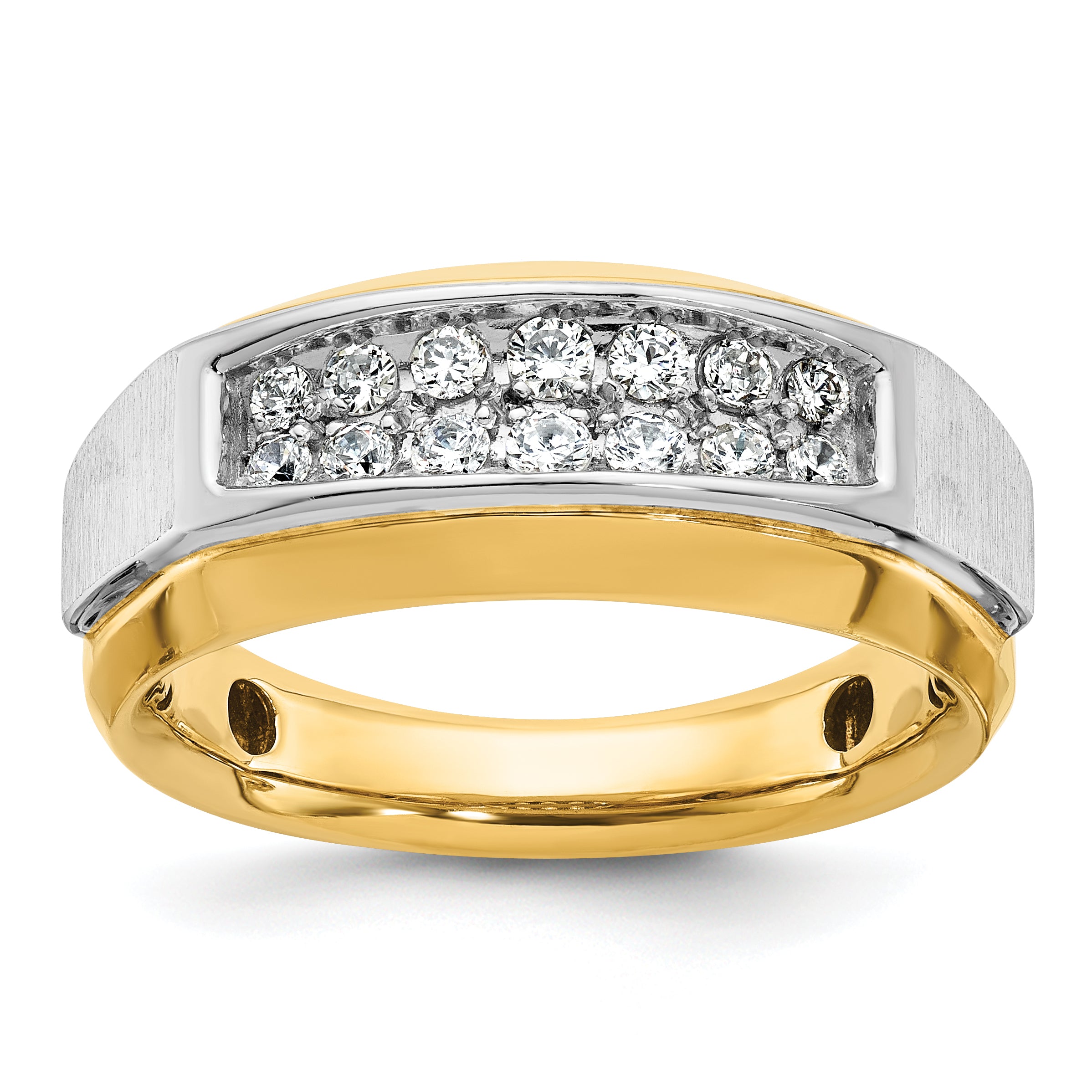14k Two-tone Mens Polished and Satin 2-Row 1/2 Carat AA Quality Diamond Ring - Sophia Jewelers