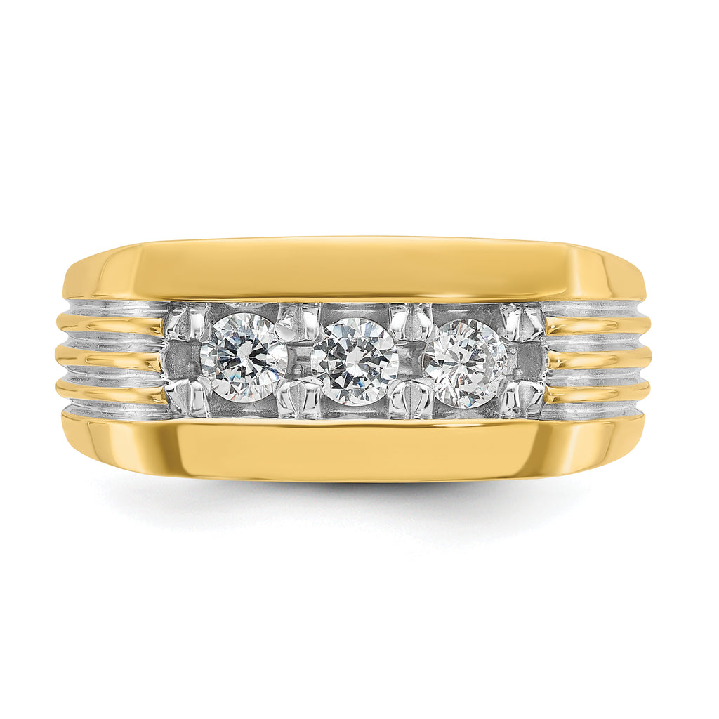 14k with White Rhodium Men's Polished and Grooved 3-Stone 1/2 Carat AA Quality Diamond Ring - Sophia Jewelers