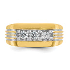 14k Mens Polished and Grooved 3-Stone Ring Mounting, Mounting Only - Sophia Jewelers