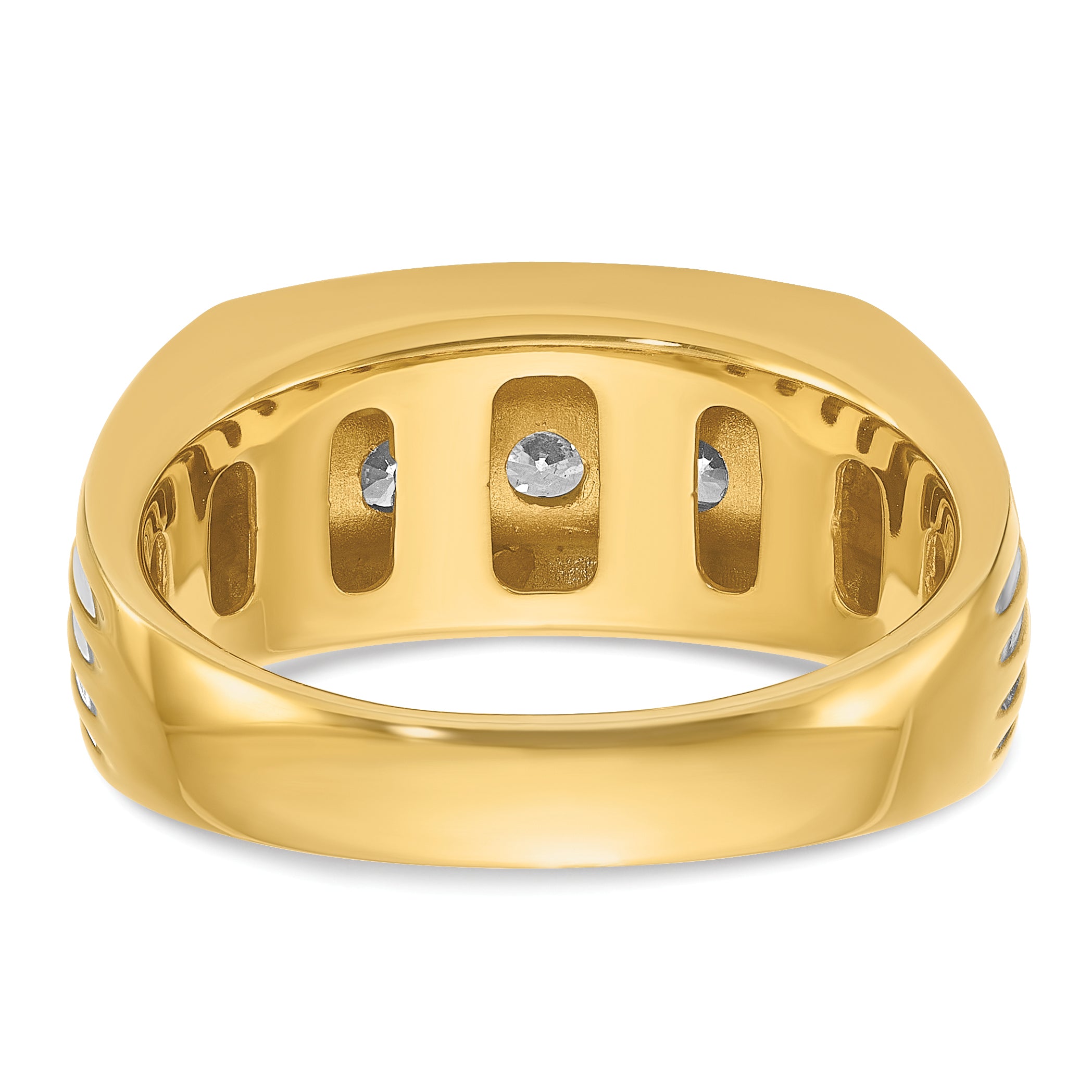 14k Mens Polished and Grooved 3-Stone Ring Mounting, Mounting Only - Sophia Jewelers