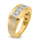 14k Mens Polished and Grooved 3-Stone Ring Mounting, Mounting Only - Sophia Jewelers