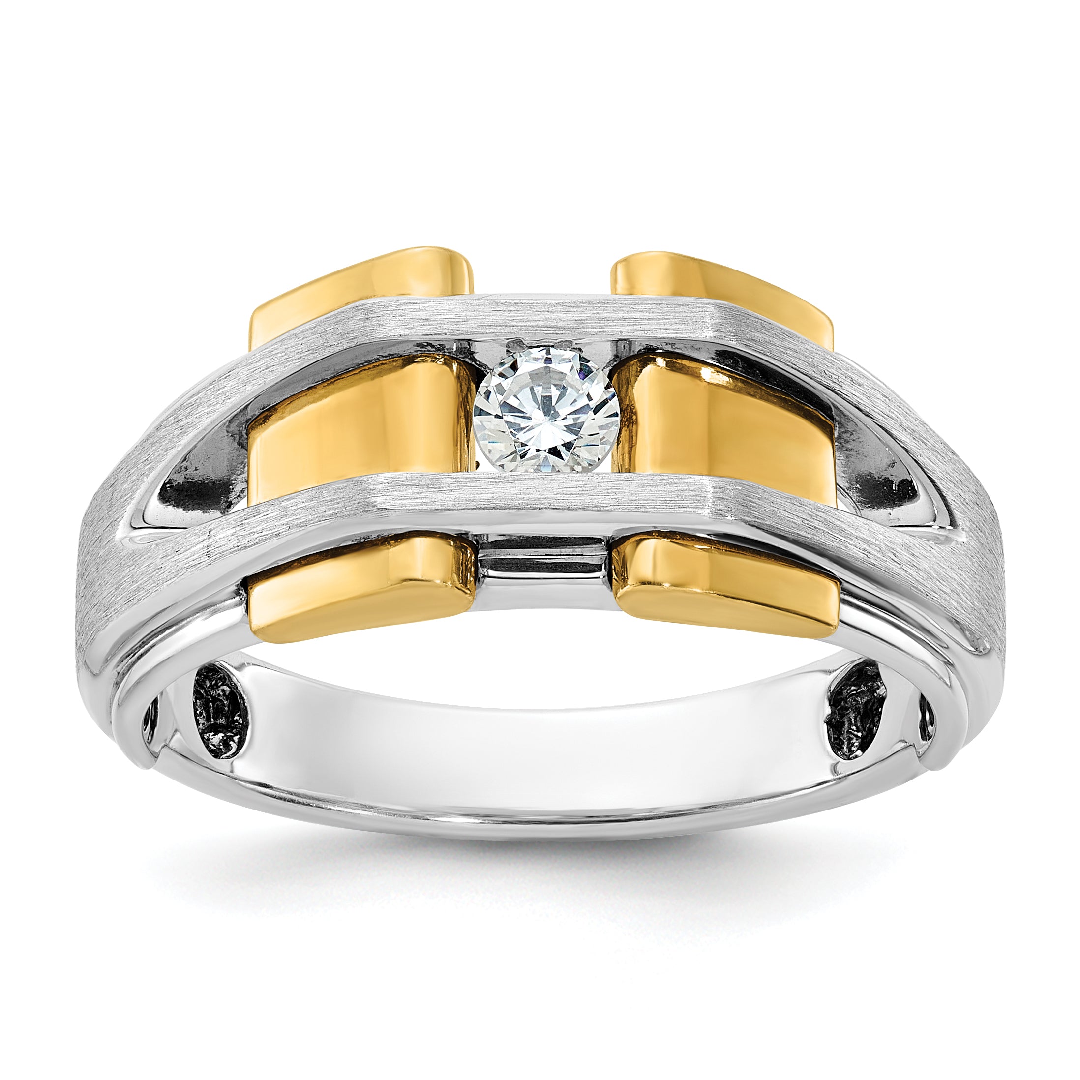14k Two-tone Mens Polished and Satin 1/5 carat Diamond Complete Ring - Sophia Jewelers Main image