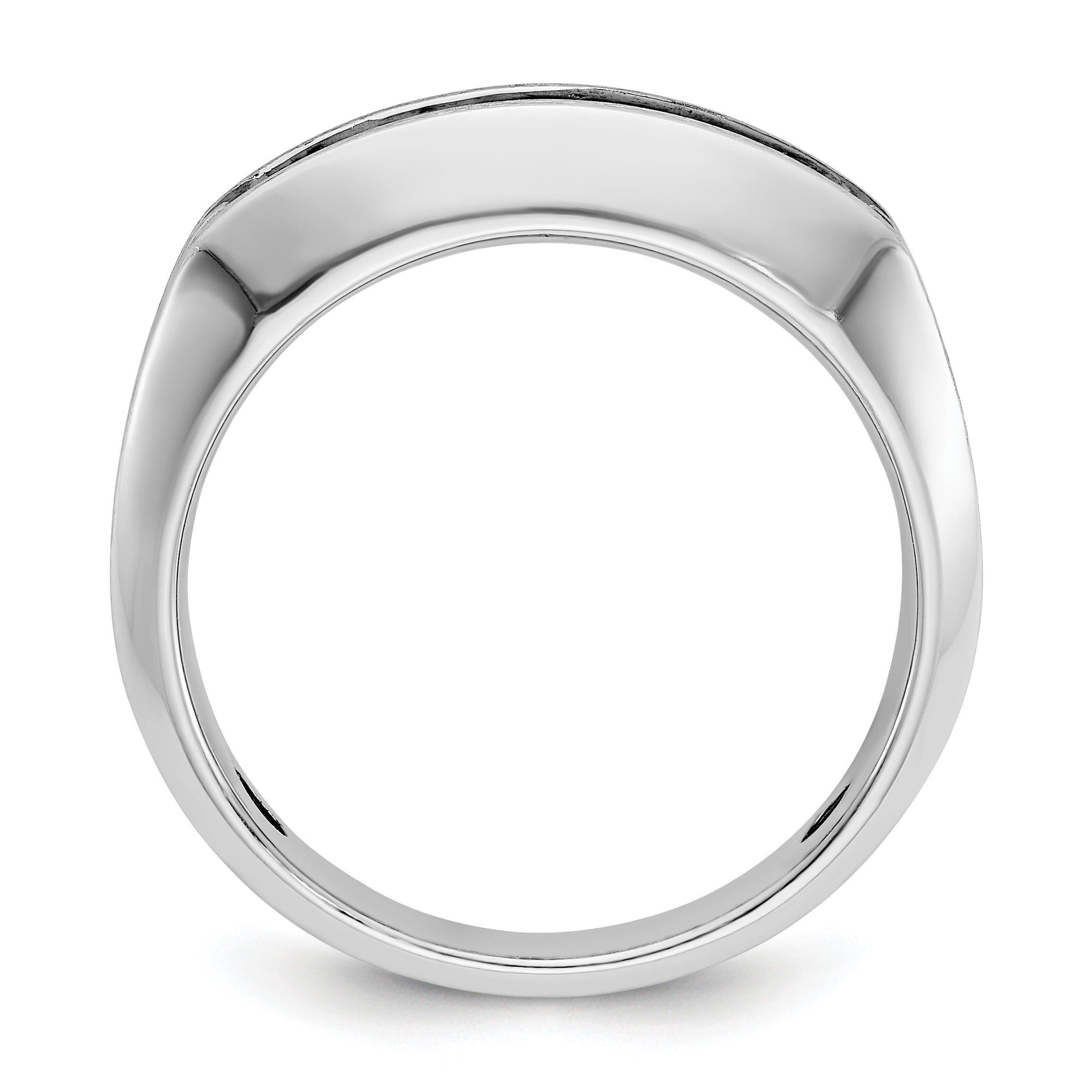 10k White Gold with Black Rhodium Men's Polished Satin and Grooved 1/2 Carat A Quality Black and White Diamond Ring