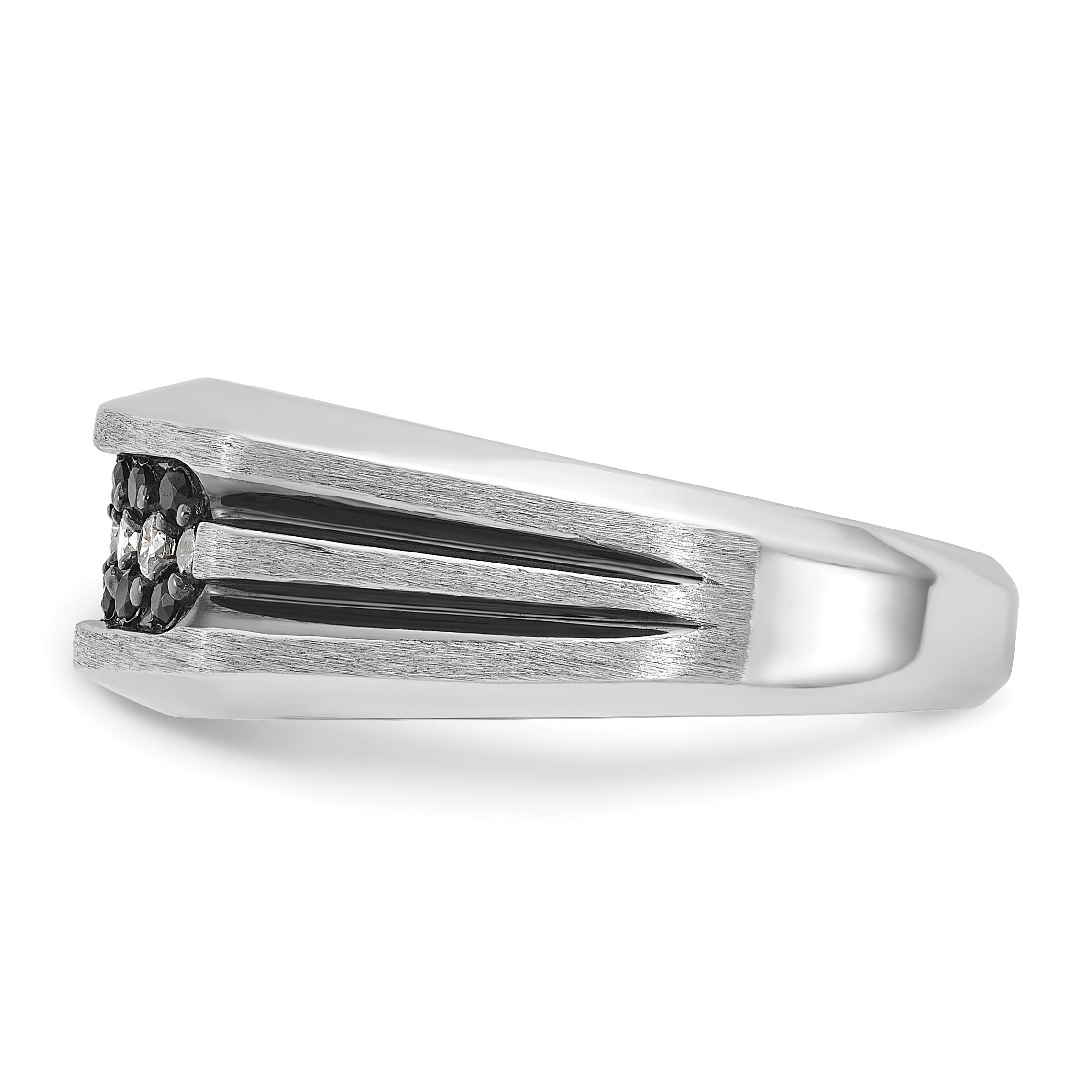 10k White Gold with Black Rhodium Men's Polished Satin and Grooved 1/2 Carat A Quality Black and White Diamond Ring