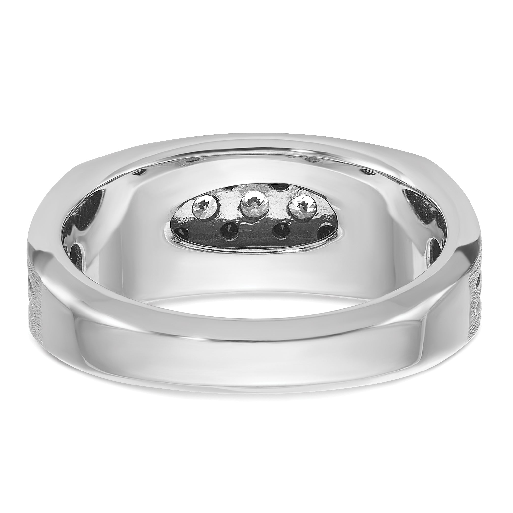 10k White Gold with Black Rhodium Men's Polished Satin and Grooved 1/2 Carat A Quality Black and White Diamond Ring