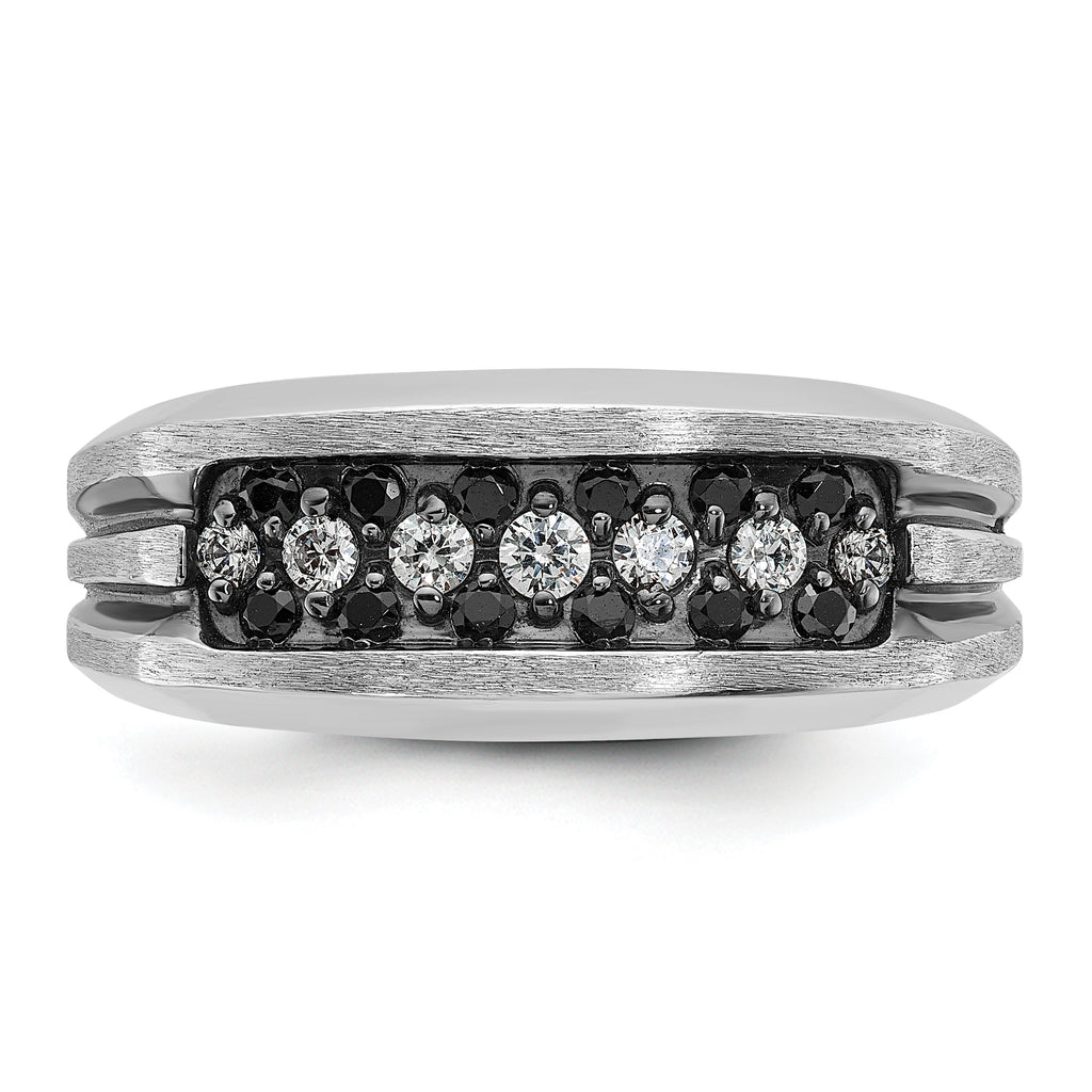 14k White Gold Men's Polished Satin and Grooved Ring Mounting, Mounting Only - Sophia Jewelers