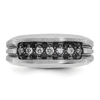 14k White Gold with Black Rhodium Men's Polished Satin and Grooved 1/2 Carat AA Quality Black and Wh - Sophia Jewelers