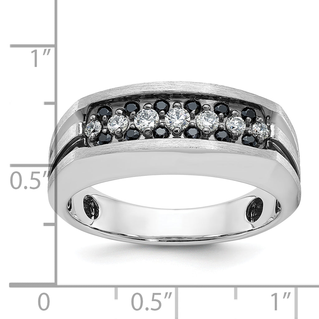 14k White Gold Men's Polished Satin and Grooved Ring Mounting, Mounting Only - Sophia Jewelers