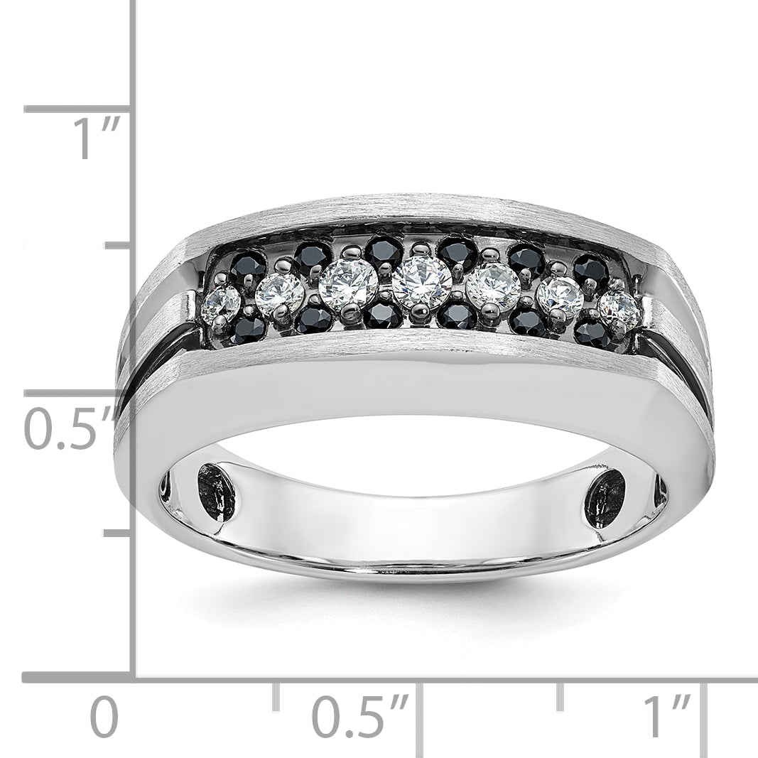 14k White Gold Men's Polished Satin and Grooved Ring Mounting, Mounting Only - Sophia Jewelers