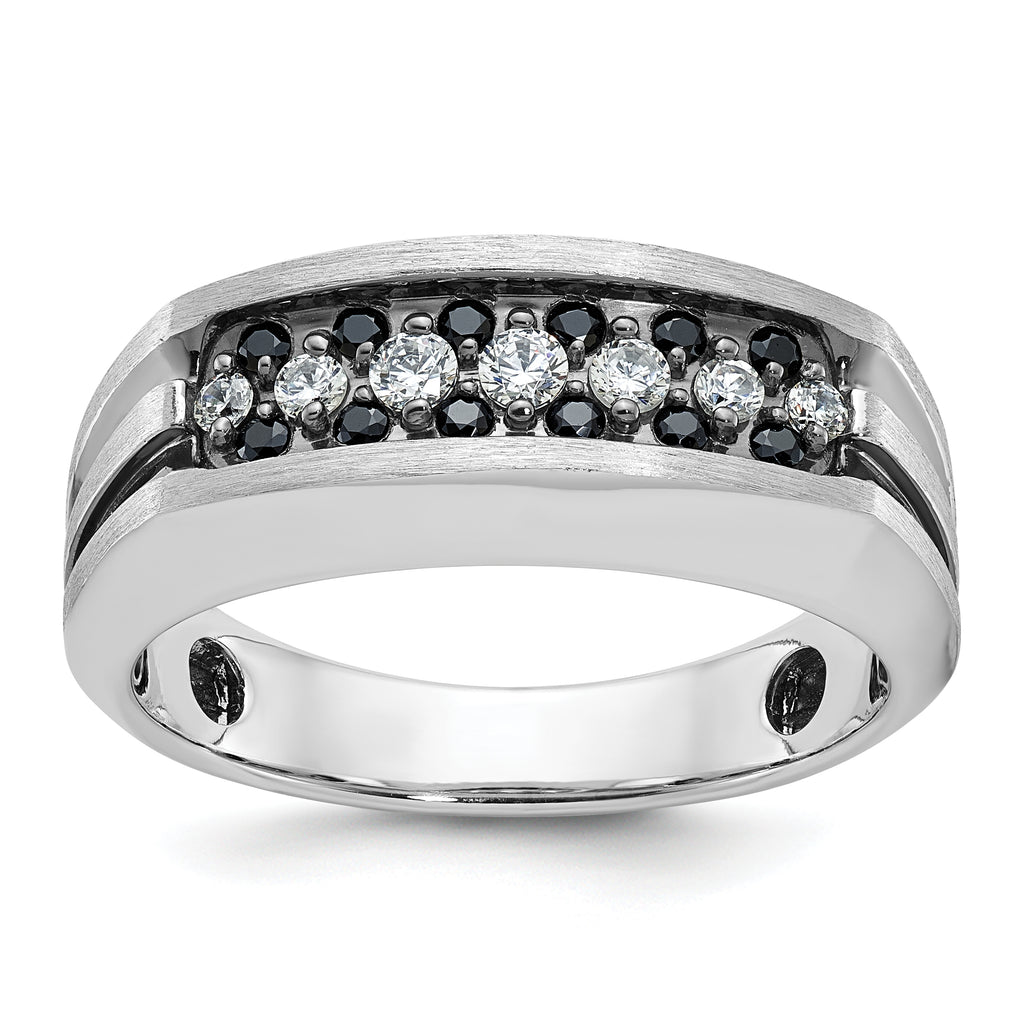 14k White Gold Men's Polished Satin and Grooved Ring Mounting, Mounting Only - Sophia Jewelers