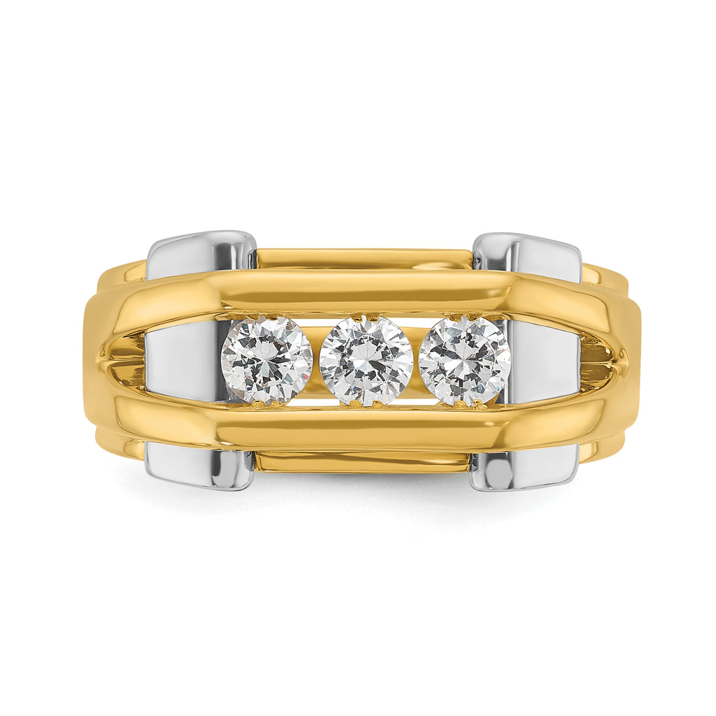 14k Two-tone Mens Polished 3-Stone Ring Mounting, Mounting Only - Sophia Jewelers