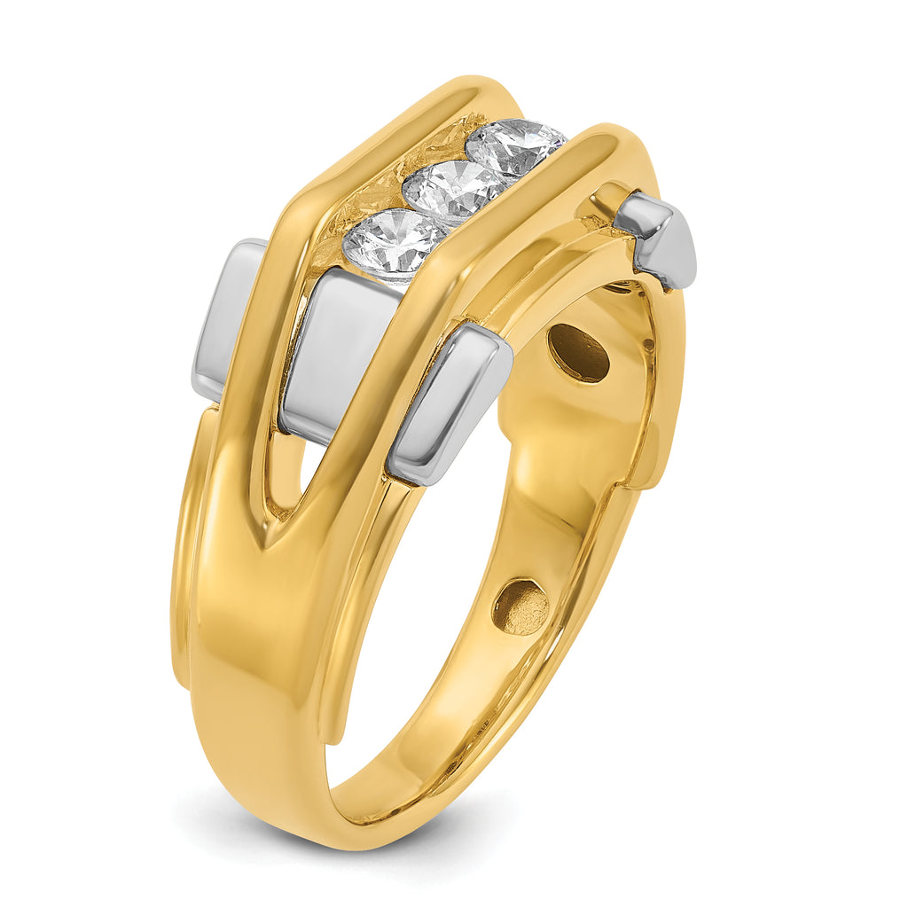 14k Two-tone Mens Polished 3-Stone 1/2 Carat AA Quality Diamond Ring - Sophia Jewelers