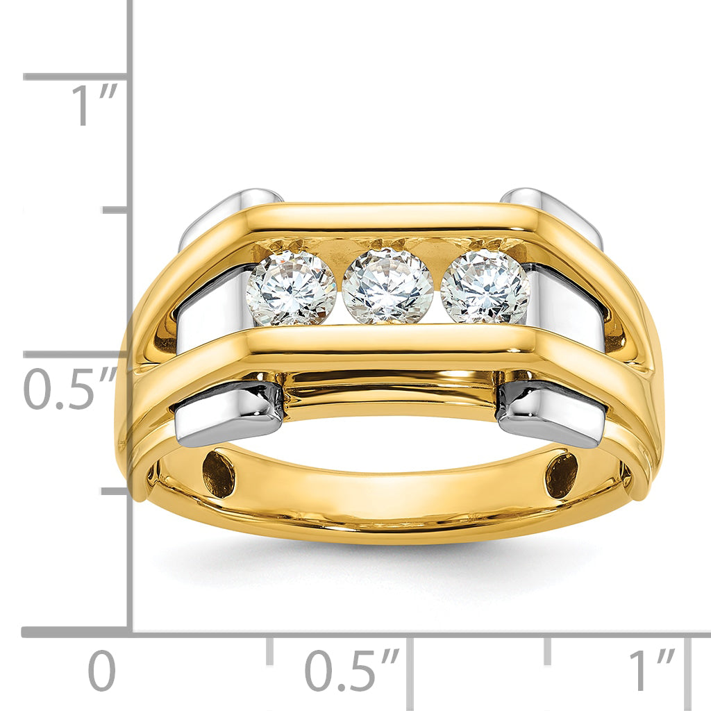 14k Two-tone Mens Polished 3-Stone 1/2 Carat AA Quality Diamond Ring - Sophia Jewelers