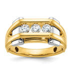 14k Two-tone Mens Polished 3-Stone Ring Mounting, Mounting Only - Sophia Jewelers