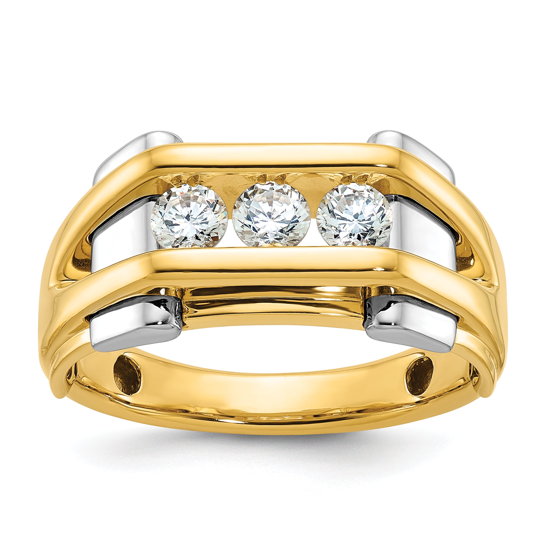 14k Two-tone Mens Polished 3-Stone Ring Mounting, Mounting Only - Sophia Jewelers