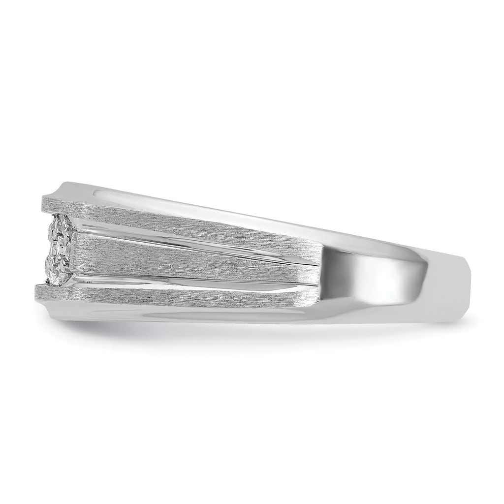 14k White Gold Men's Polished Satin and Grooved Ring Mounting, Mounting Only - Sophia Jewelers