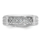 14k White Gold Men's Polished Satin and Grooved Ring Mounting, Mounting Only - Sophia Jewelers