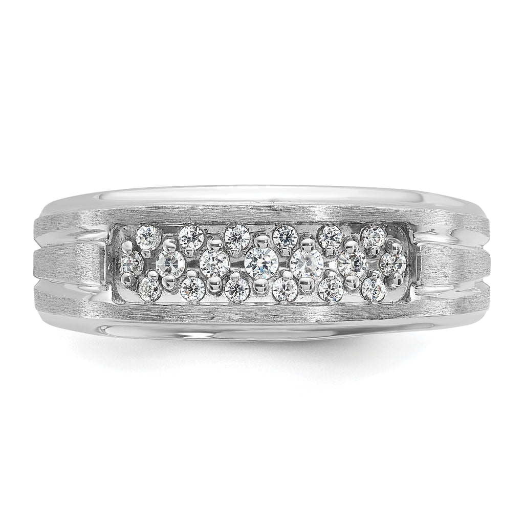 14k White Gold Mens Polished Satin and Grooved 1/4 Carat AA Quality Diamond Ring - Sophia Jewelers