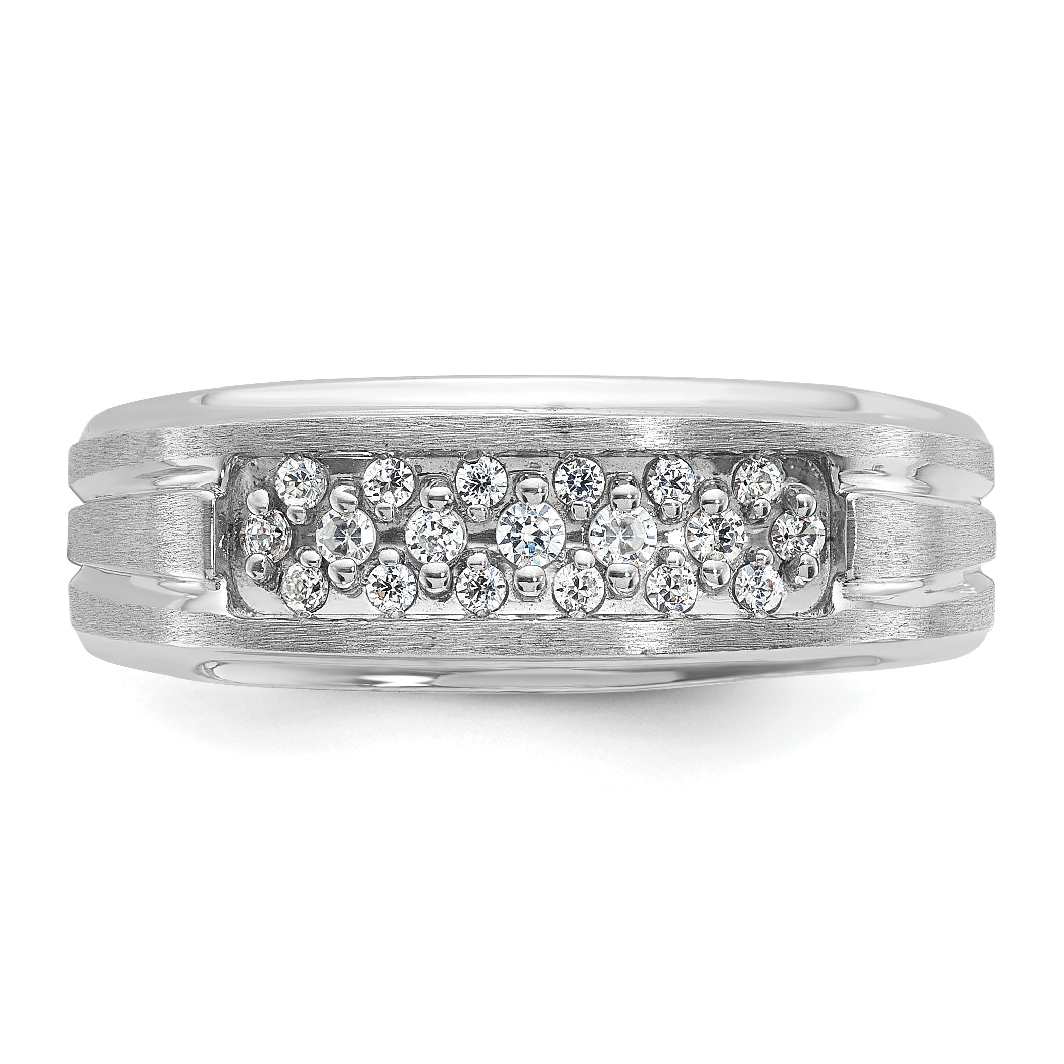 14k White Gold Mens Polished Satin and Grooved 1/4 Carat AA Quality Diamond Ring - Sophia Jewelers