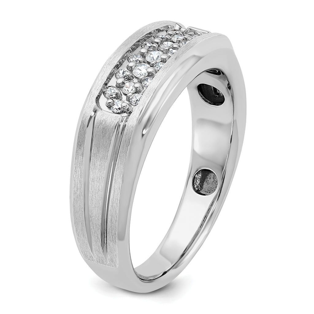14k White Gold Men's Polished Satin and Grooved Ring Mounting, Mounting Only - Sophia Jewelers
