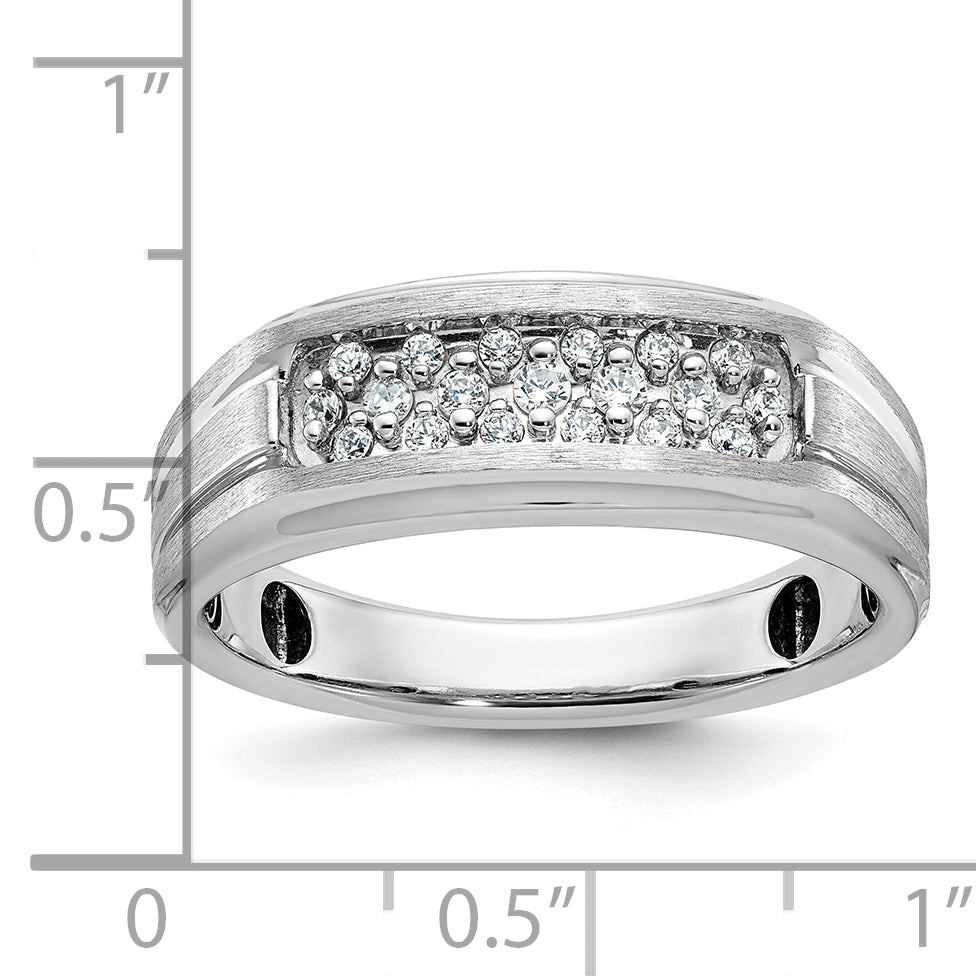 14k White Gold Mens Polished Satin and Grooved 1/4 Carat AA Quality Diamond Ring - Sophia Jewelers