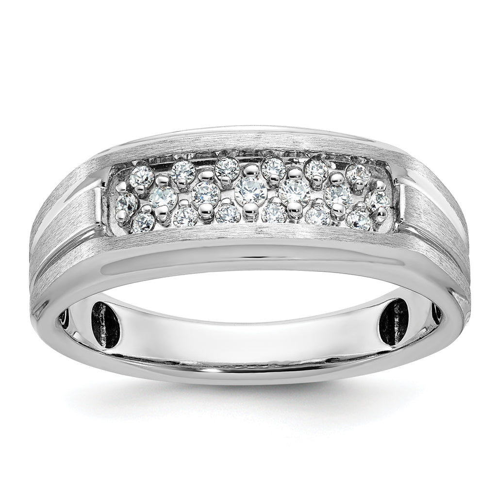 14k White Gold Men's Polished Satin and Grooved Ring Mounting, Mounting Only - Sophia Jewelers