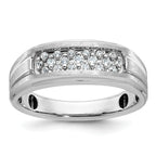 14k White Gold Mens Polished Satin and Grooved 1/4 Carat AA Quality Diamond Ring - Sophia Jewelers