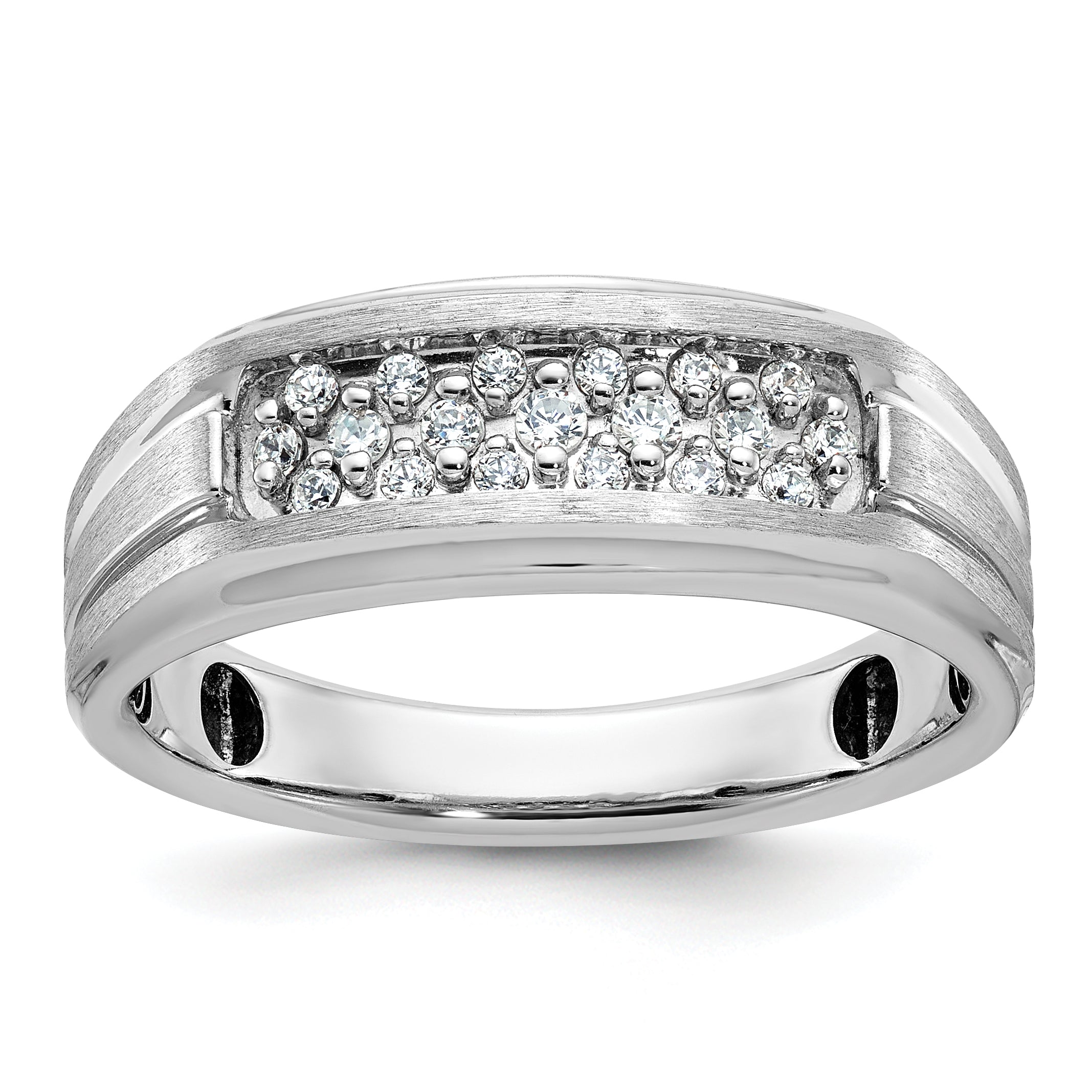 14k White Gold Mens Polished Satin and Grooved 1/4 Carat AA Quality Diamond Ring - Sophia Jewelers